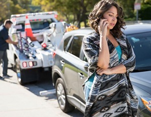 woman calling tow truck