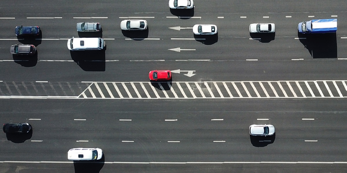 Cars on highway top view