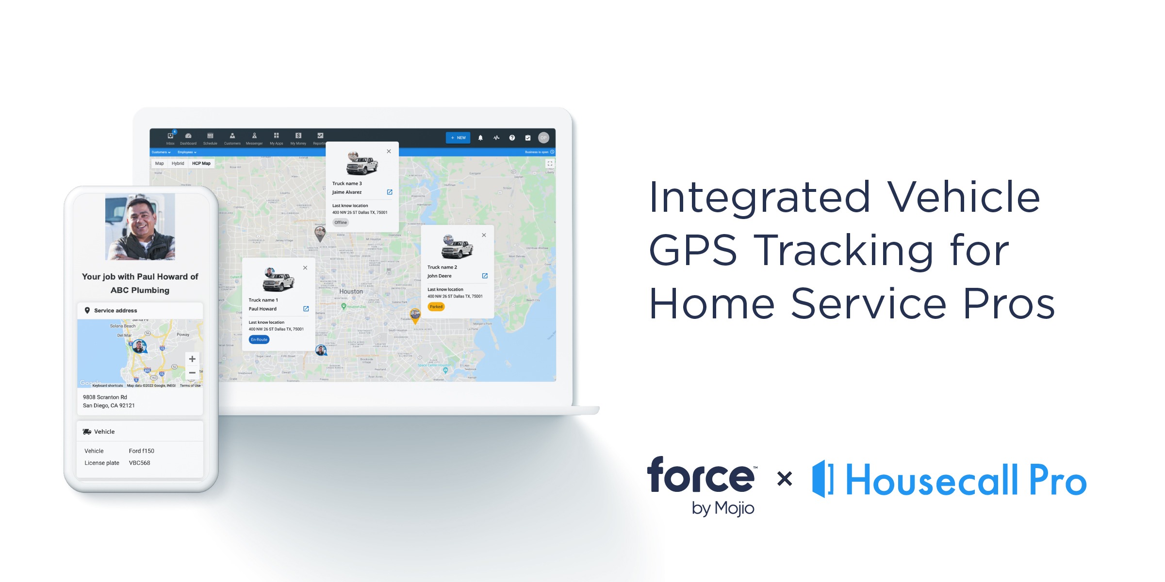 Housecall Pro and Force by Mojio Integrated Vehicle GPS Tracking