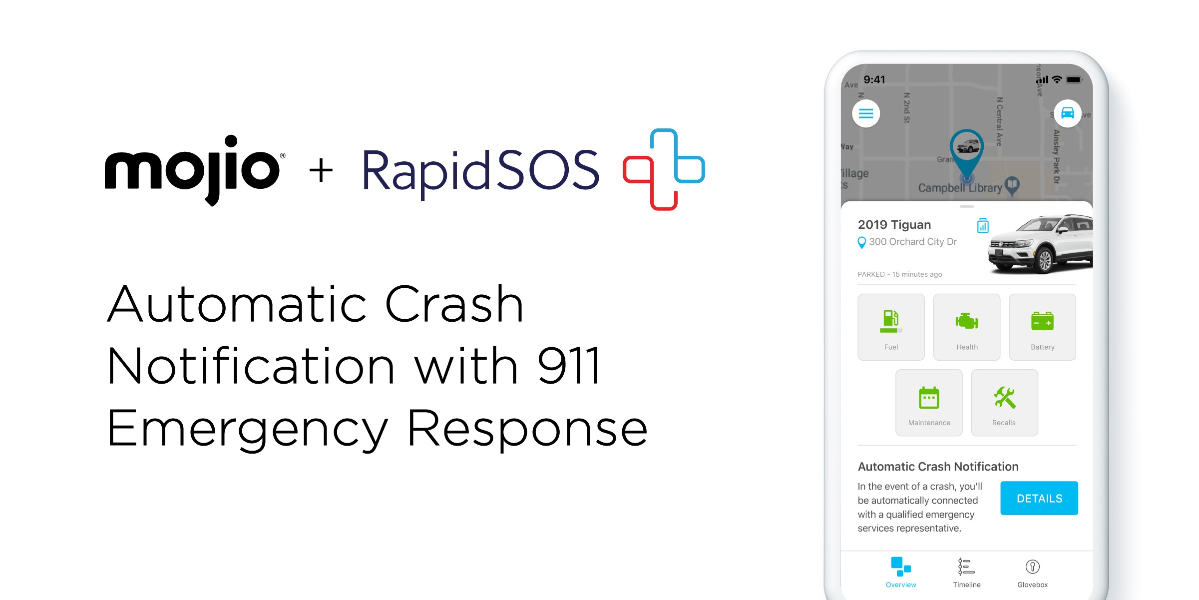 Mojio + RapidSOS. Automatic Crash Notification with 911 Emergency Response.